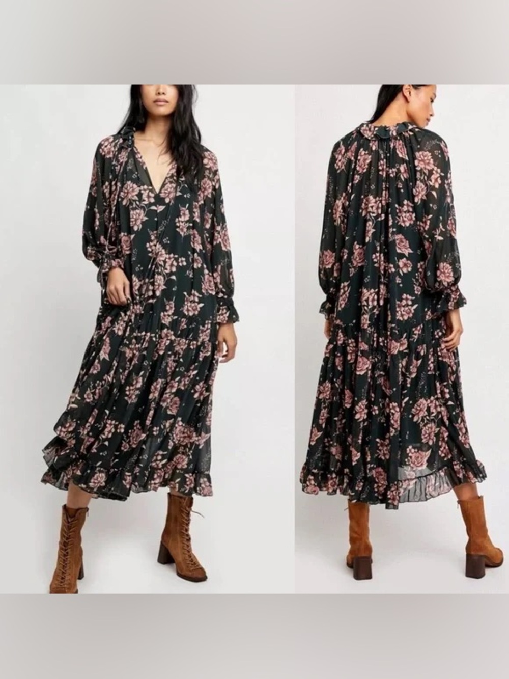 Free People Feeling Groovy Maxi Dress- Forest Floral Small boho flowy SOLD OUT S